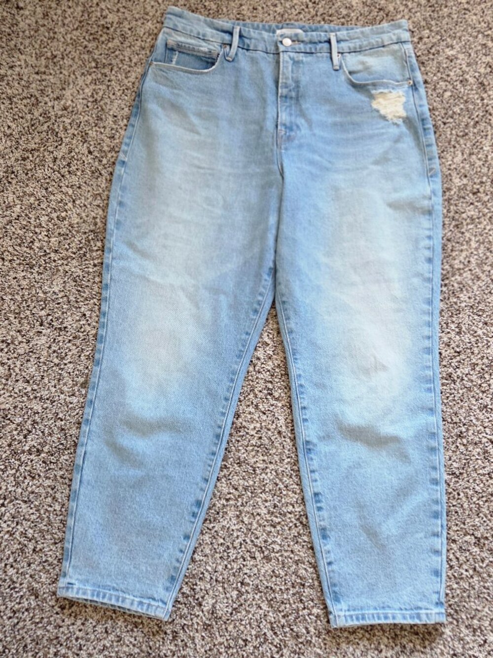 Good American Jeans Womens 12/31 High Rise Denim Good Mom Light Wash Distressed